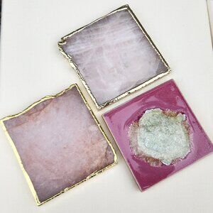Set of 3 Anthropologie Pink Stone Coasters